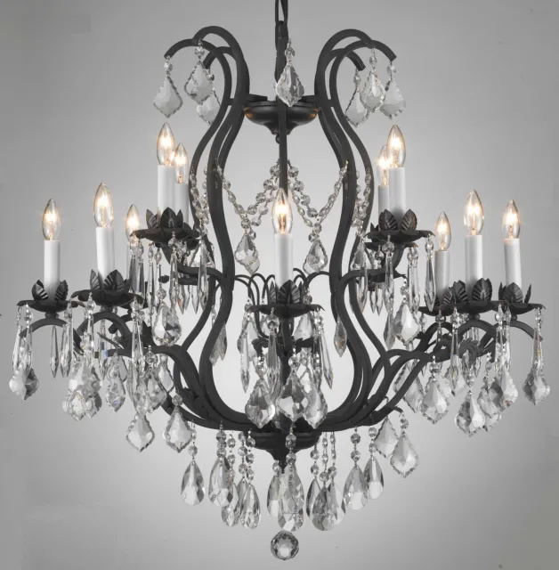 WROUGHT IRON CRYSTAL CHANDELIER LIGHTING CHANDELIERS W28" x H30"