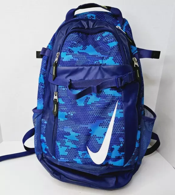 Nike BSBL Baseball Sports Backpack Blue White Swoosh Bottle Holder Compartments