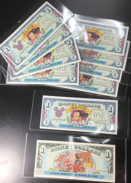 1993 $1 One Disney Dollar Mickey Mouse 65th Anniv. Crisp Consecutive Notes $30ea
