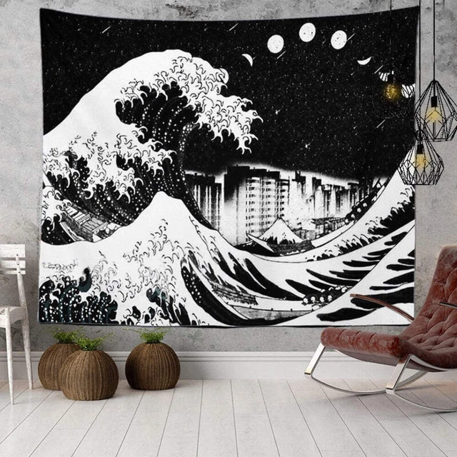 Wall hanging 75x58cm Japanese Kanagawa Wave Tapestry Psychedelic indie Room Deco