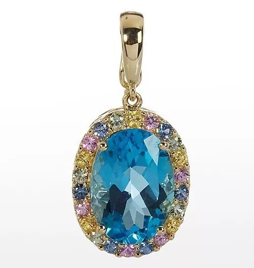 Designer Kettenanhänger Gold 375 Blautopas Saphir Multicolor 5,94ct - Ä4231