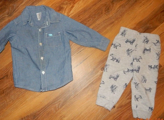 *Infant Size 12 Mos--Carters Brand 2 Piece Set--Denim Top/Bear Pants--Excellent
