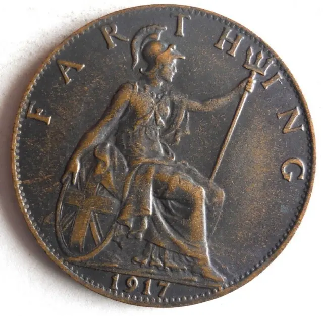 1917 GREAT BRITAIN Farthing - High Quality Coin Farthing Bin #3