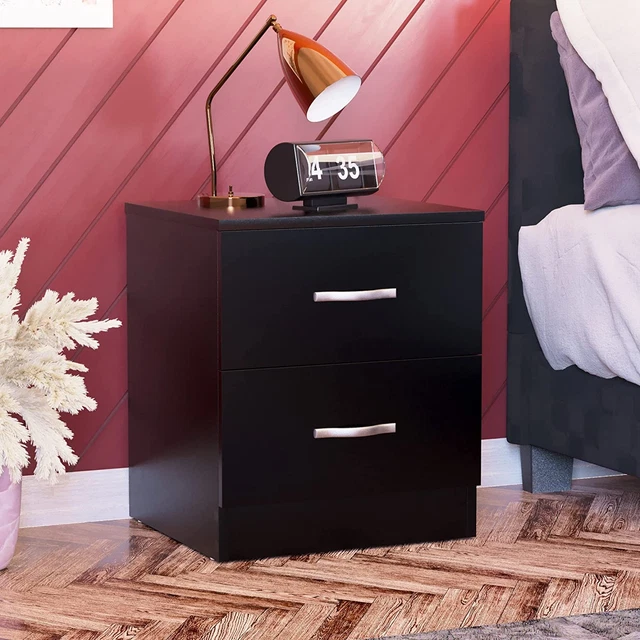 Vida Designs Cassetto comodino nero, comodino, 2 cassetti, comodino, met