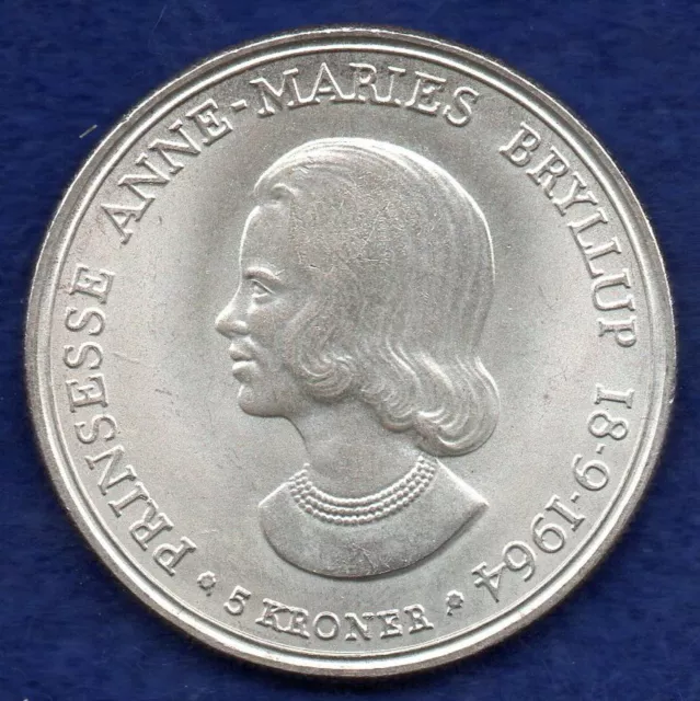 Denmark 1964 Silver 5 Kroner, Choice Grade (Ref. f0035)