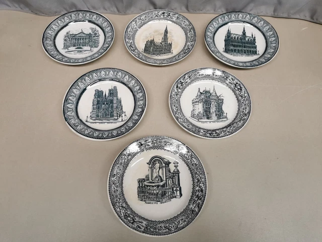 lot de 6 anciennes Assiettes en Faience / Opaque WASMUEL . Belgique Bruxelles ..