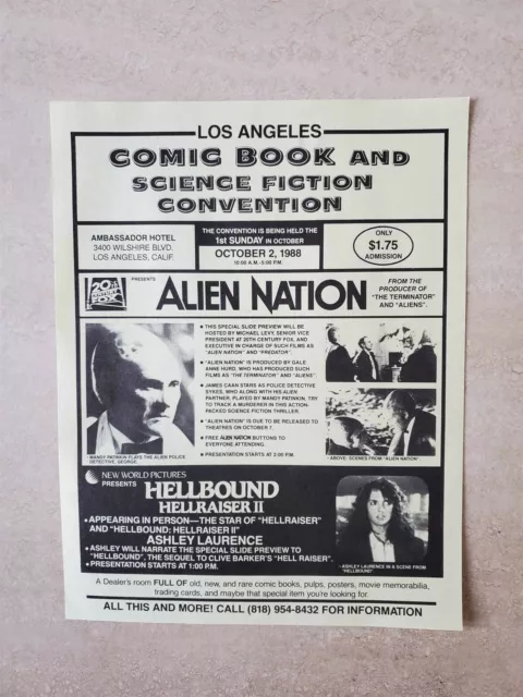 1988 Vintage PROMO FLYER LOS ANGELES COMIC BOOK & SCIENCE FICTION CONVENTION