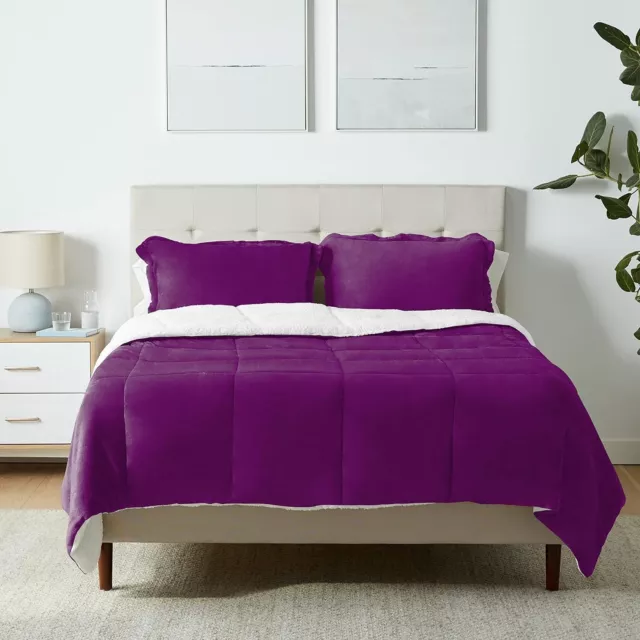 Ultra-Soft Micromink Sherpa Comforter 3-Piece Bedding Set Full/Queen Plum