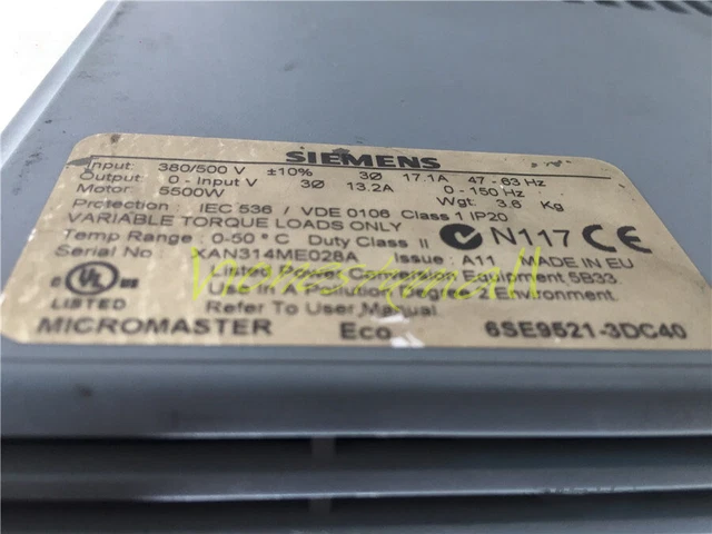 Un inverter Siemens usato Eco 6SE9521-3DC40 5,5 KW 380 V
