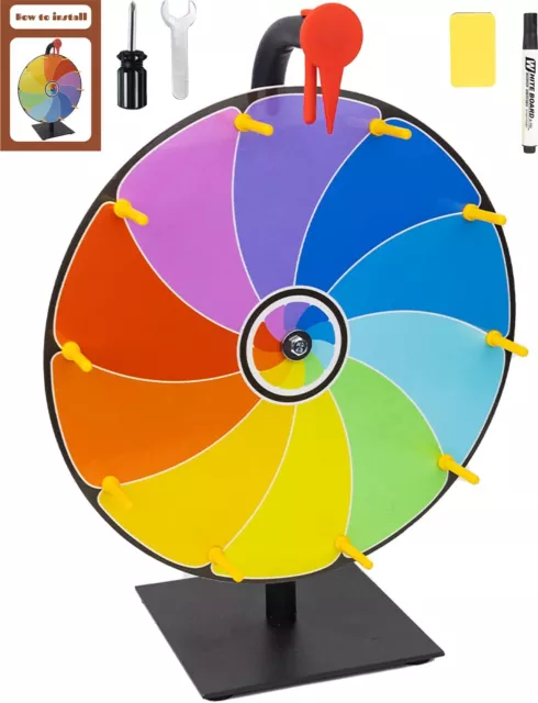 JstFrU 12 Inch Heavy Duty Spinning Prize Wheel - 10 Slots Color Tabletop Roul...