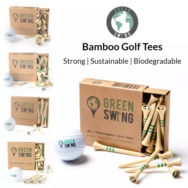 Green Swing Bamboo Golf Tees | Strong Sustainable Biodegradable | 30pcs