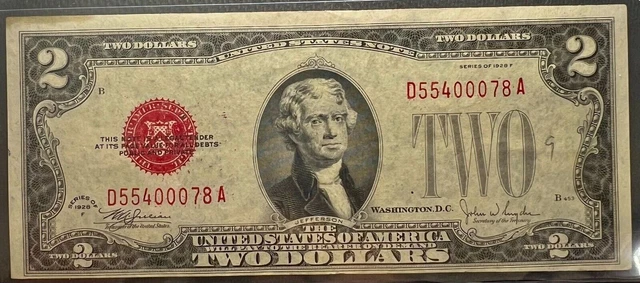 1928-F $2 Dollar Bill Red Seal