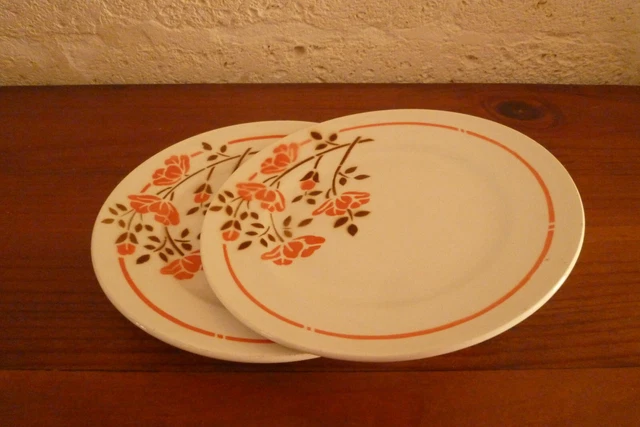 2 jolies assiettes anciennes Moulin des Loups décor floral,french vintage plates