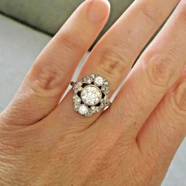3.00 Ct Round Diamond Antique Art Deco Engagement Ring 14K White Gold Finish