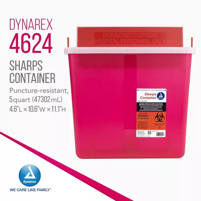 Dynarex 4624 Sharps Container Lid 5 Quart Medical Waste Disposal – Red 20PCS 2