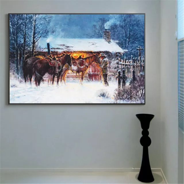 Western Cowboy Horse Winter Home Decor HD Canvas Print Picture Wall Art Painting