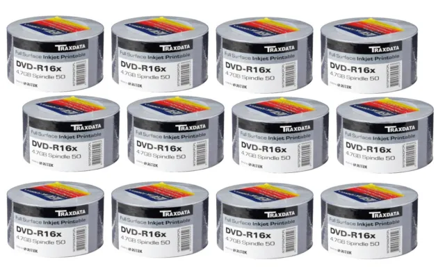 600 Traxdata Full Face White Printable Blank DVD-R 16x DVD Discs 4.7GB 120 RITEK