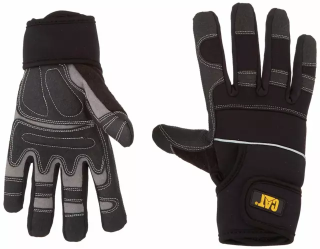 Large Caterpillar Mens Adjustable Reinforced Synthetic Leather Work Gloves Black