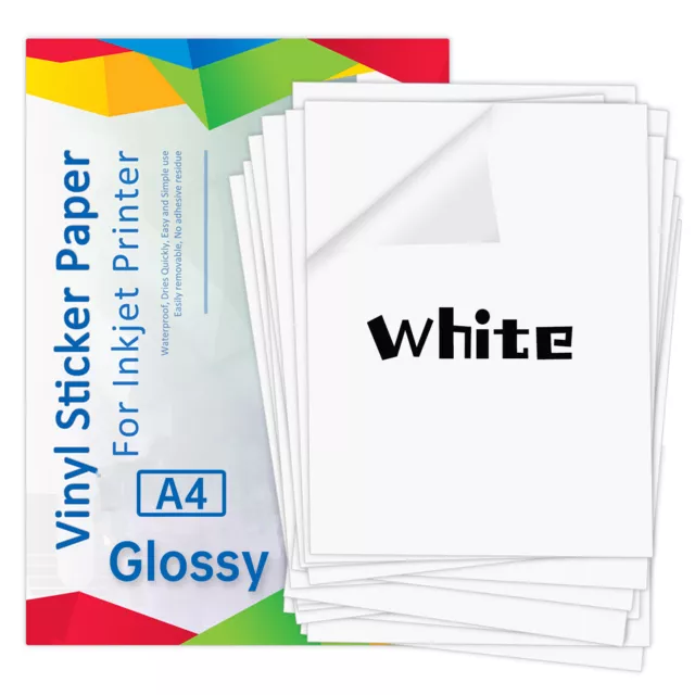 A4 White Vinyl Inkjet Printable GLOSSY Self Adhesive Waterproof Sticker  Sheet