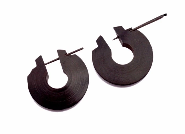 A Pair of Black Natural Wood USA Nepali Tribal Coconut Wooden Earrings EAR376