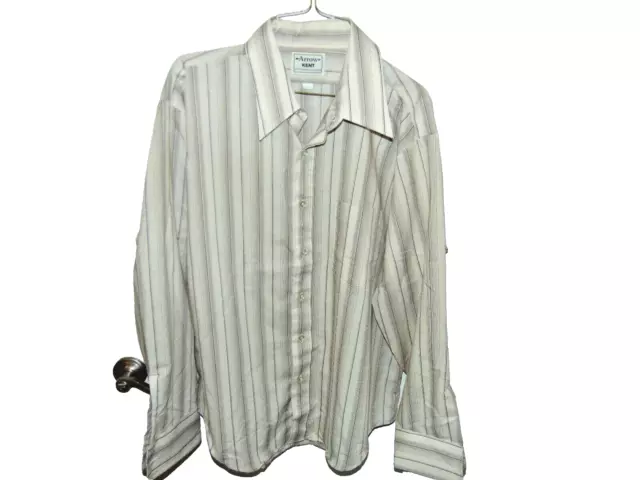 ARROW Men's Button Front Shirt Long Sleeve White/Brown Stripe   Size XL.  #1