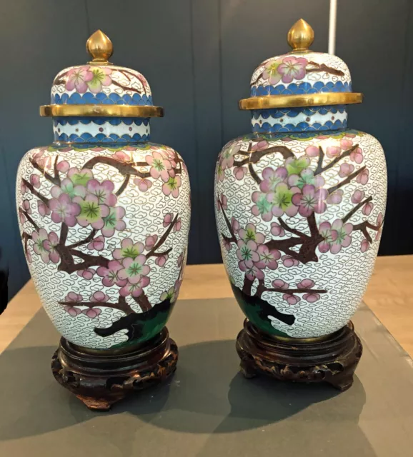 Pair Chinese Cloisonne Ginger Jars