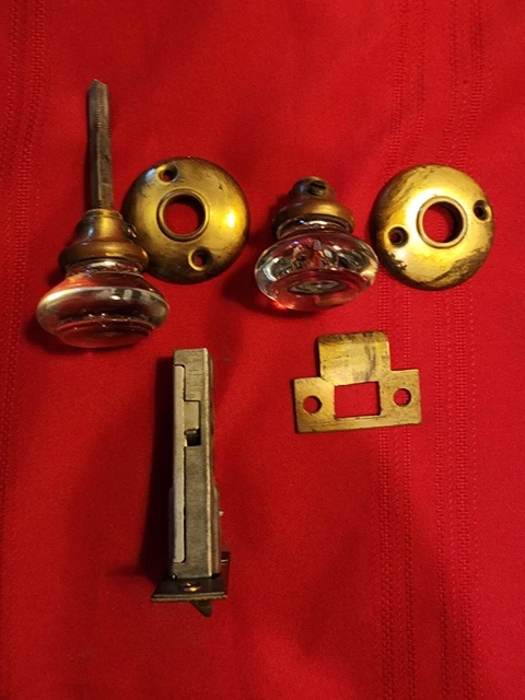 Pair of Vintage 1930's Georgetown Crystal and Brass Doorknob sets