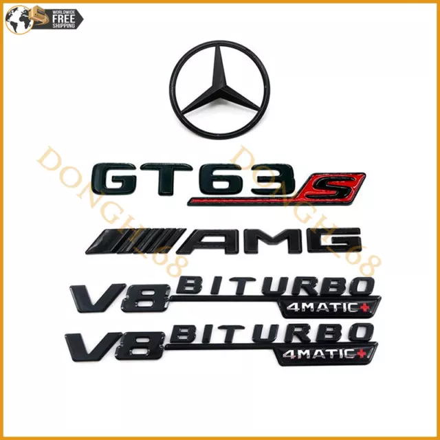 5pz Nero Lucido Emblema Mercedes X290 GT63 S AMG V8 BITURBO Set Stella Posteriore