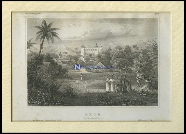 ZENTRAL AMERIKA: Leon, Gesamtansicht, Stahlstich von B.I. um 1840