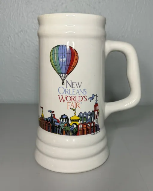 1984 Worlds Fair Beer Stein 1983 New Orleans Mug Tankard Rainbow Hot Air Balloon