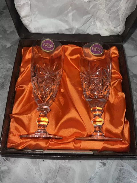 Vintage Boxed Pair Of Continental Webb Crystal Glasses - Flutes