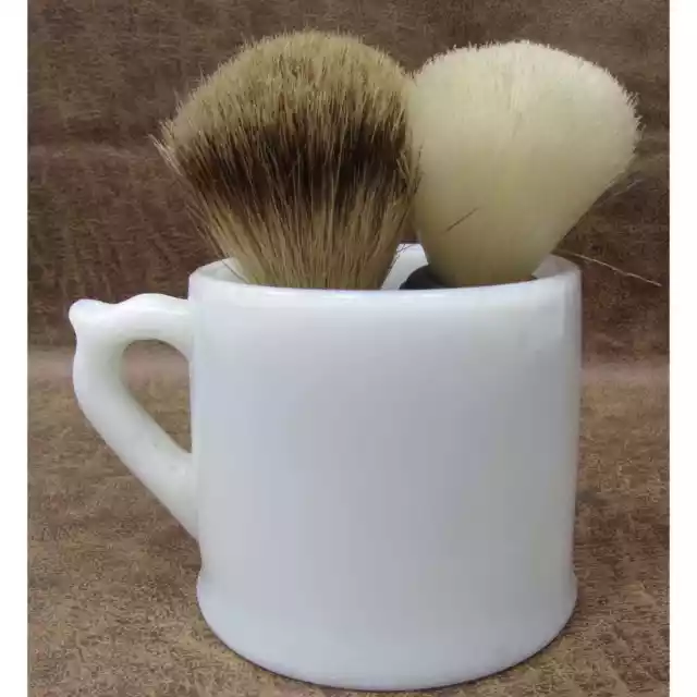 Glass Shaving Mug 2 Brushes Rubber Set Baton 7679 Lucite Badger Plastiset USA