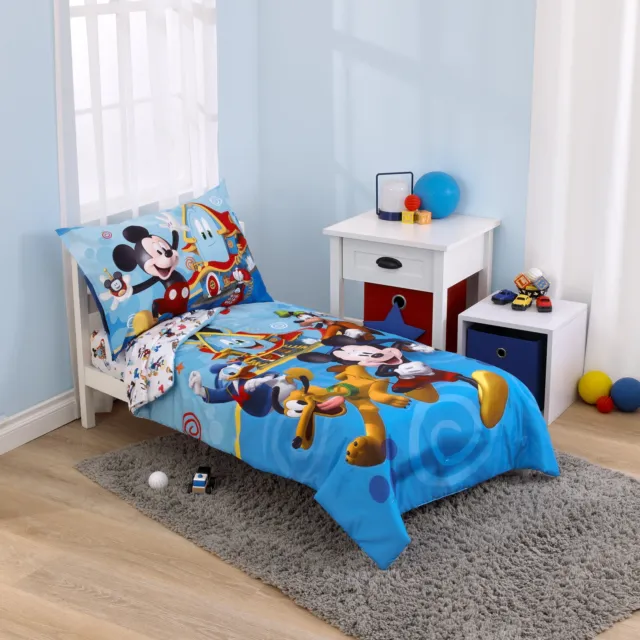 Mickey Mouse 4pc Toddler Bedding Set, "Mickey Fun House", Toddler Boy