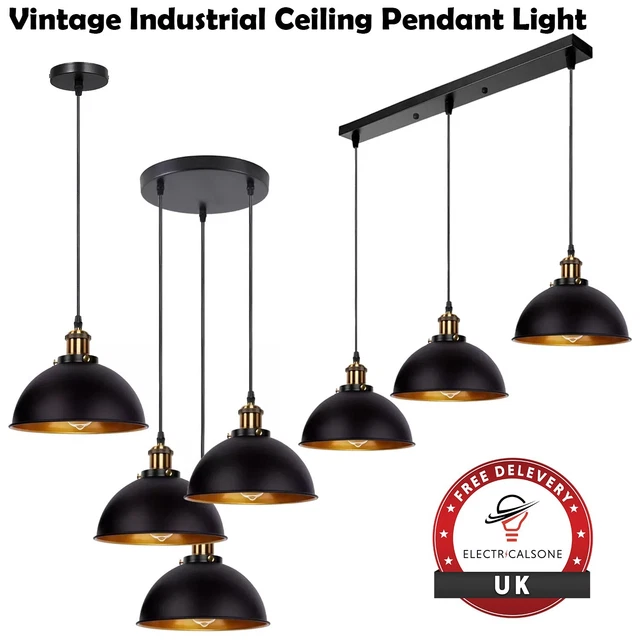 View of VINTAGE INDUSTRIAL CEILING Pendant Light Metal Lampshade Loft Hanging ...