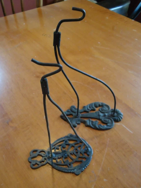 2 antique hardware Victorian era Wall Mount Long Hook Bracket Hangers Cast Iron