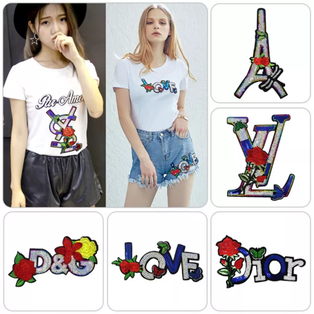 Iron on Fashion Embroidery Sequins Roses Applique T-shirt Cloth Paste Patchs DIY