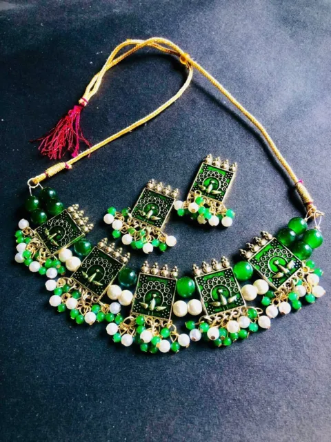Collier ras du cou en perles émaillées de style Bollywood indien afghan oxydé