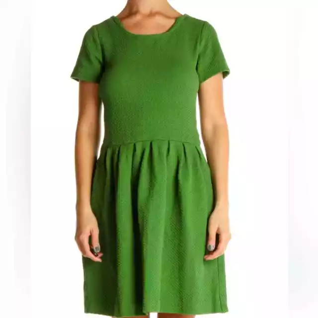 Ganni Kelly Green Cotton Textured Short Sleeve Shift Dress Medium