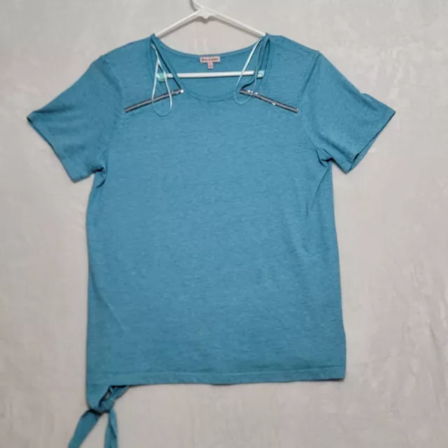 Juicy Couture Women’s Top Size L Turquoise Soft with Rhinestones