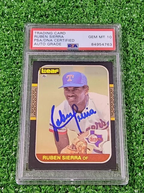 Signed 1987 Leaf Ruben Sierra Texas Rangers Rookie Card RC PSA Auto GEM MT 10