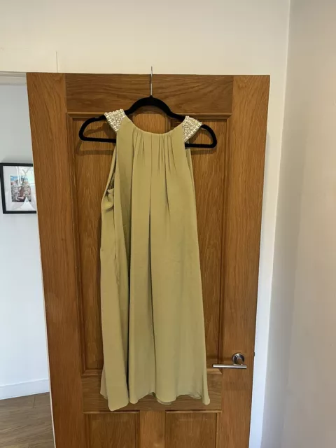 Stunning TEMPERLEY LONDON Green 100% Silk Beaded Neck Dress UK 10 Worn Once