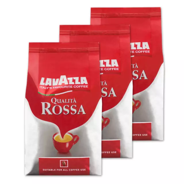 LAVAZZA Kaffee Qualita Rossa, ganze Bohnen Bohnenkaffee, 3er Pack 3x1000g Beutel