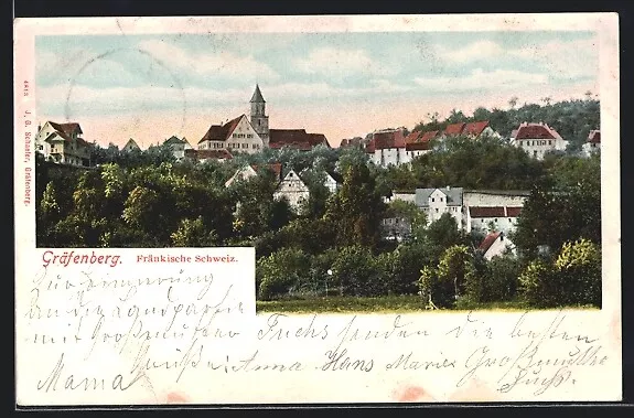 AK Gräfenberg, Teilansicht der Ortschaft in der Fränkischen Schweiz 1908