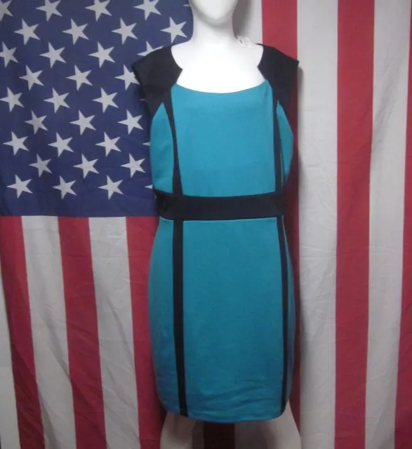 DOTS teal & black sheath dress NWT w/ spandex mid-length XL cocktail party