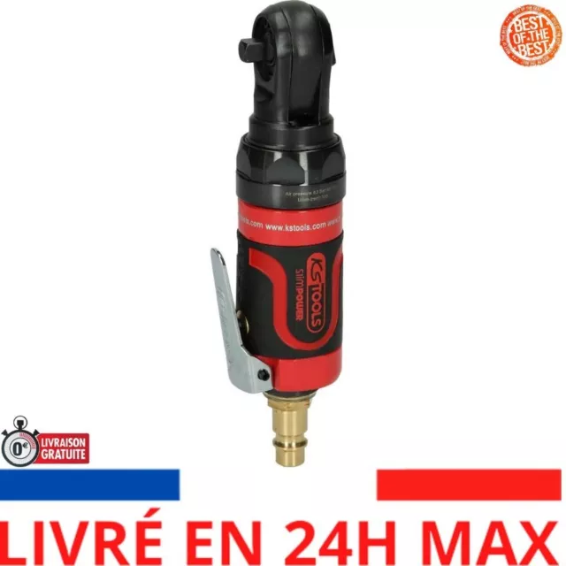 KS TOOLS 515.5505 - Mini Clé à Rochet Pneumatique 1/4" SlimPower, Carré d’Entrai