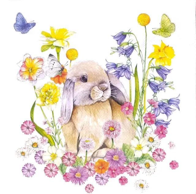 T337# 3 servilletas de papel individuales para decoupage flor de primavera prado conejo conejo