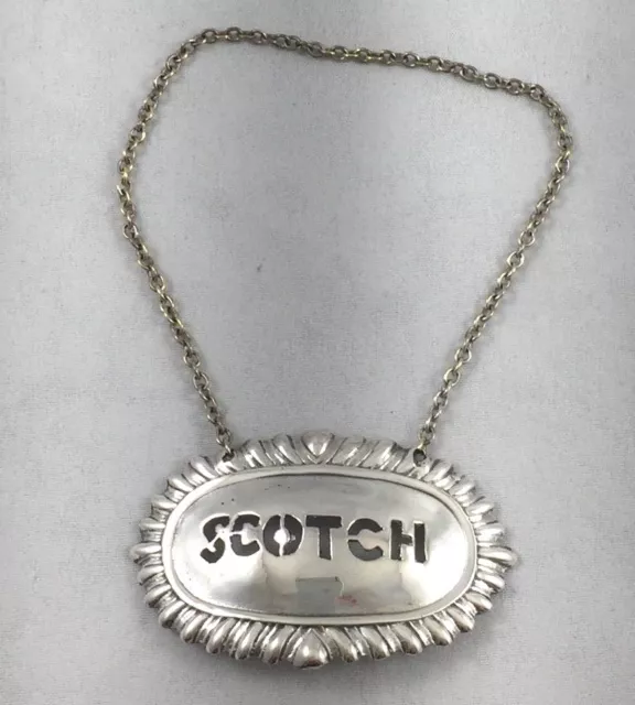 Scotch Sterling Gadrooned & Pierced Oval Liquor Label