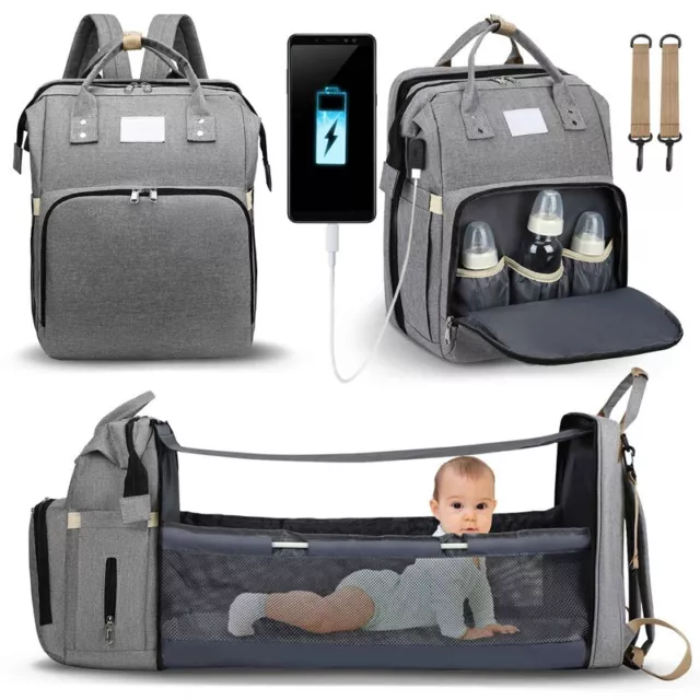 Sac à Langer Multifonction 3 En 1 Lit Pliant Sac à Dos Imperméable Choix Couleur