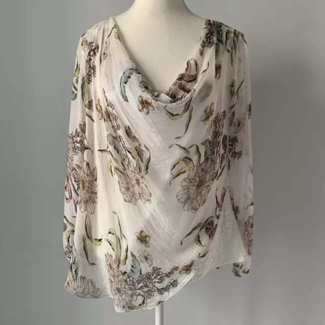 VIOLA BORGHI women's TOP size L - SILK overlay with sequin detail floral print