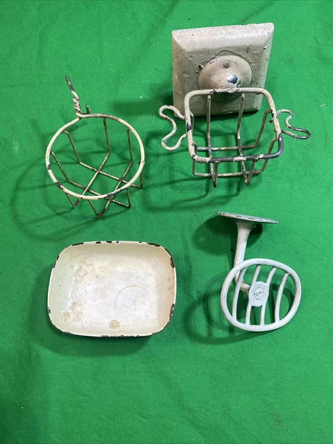 4 Vintage / Antique Original Toilet Soap Dish, Cup Holder Bathroom Accessory
